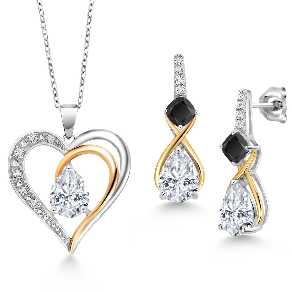 Onyx - December_Pendant Earrings Set in 925 Sterling Silver and 10K Yellow Gold
