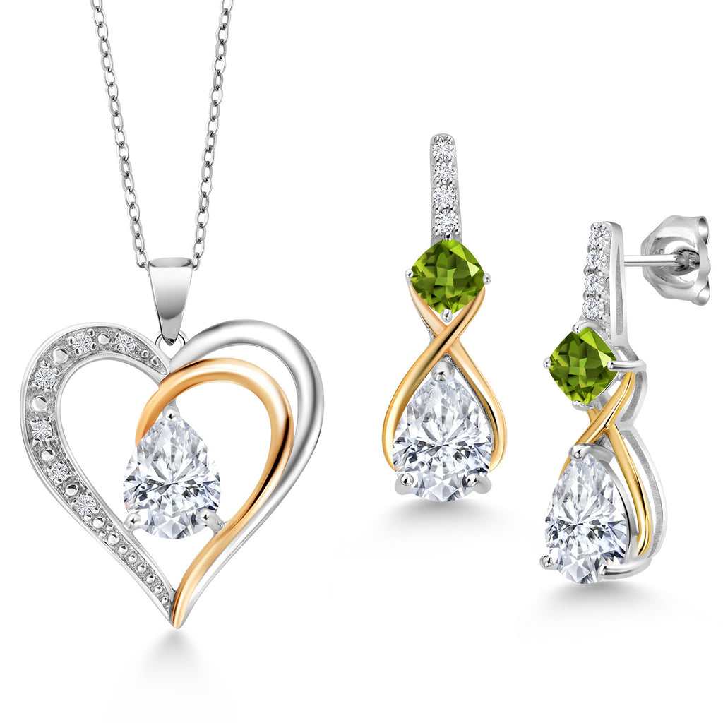 Peridot - August_Pendant Earrings Set in 925 Sterling Silver and 10K Yellow Gold