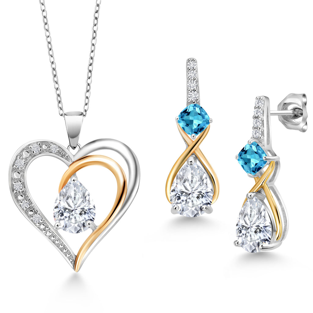 Swiss Blue Topaz - November_Pendant Earrings Set in 925 Sterling Silver and 10K Yellow Gold
