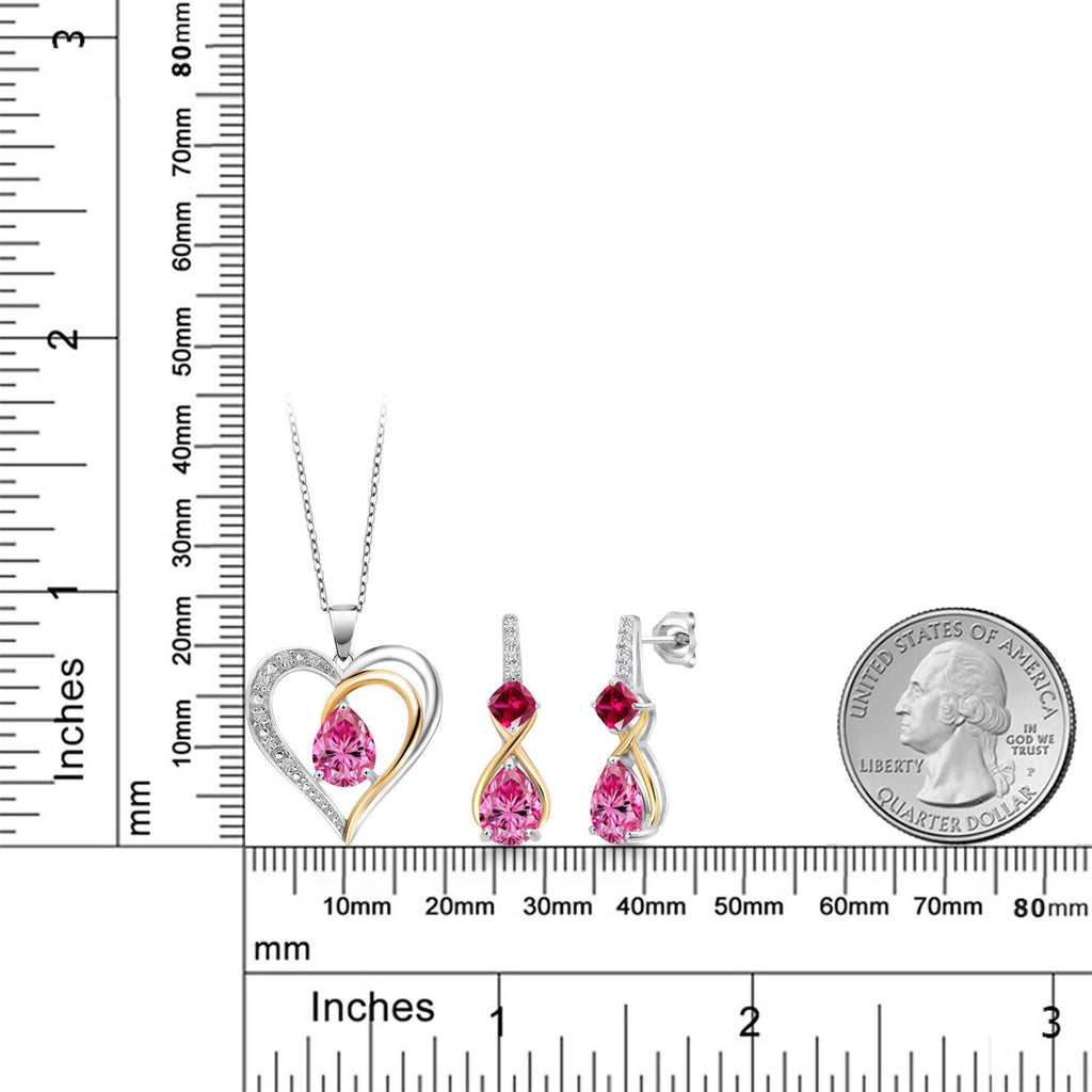 Moissanite_Pendant Earrings Set in 925 Sterling Silver and 10K Yellow Gold