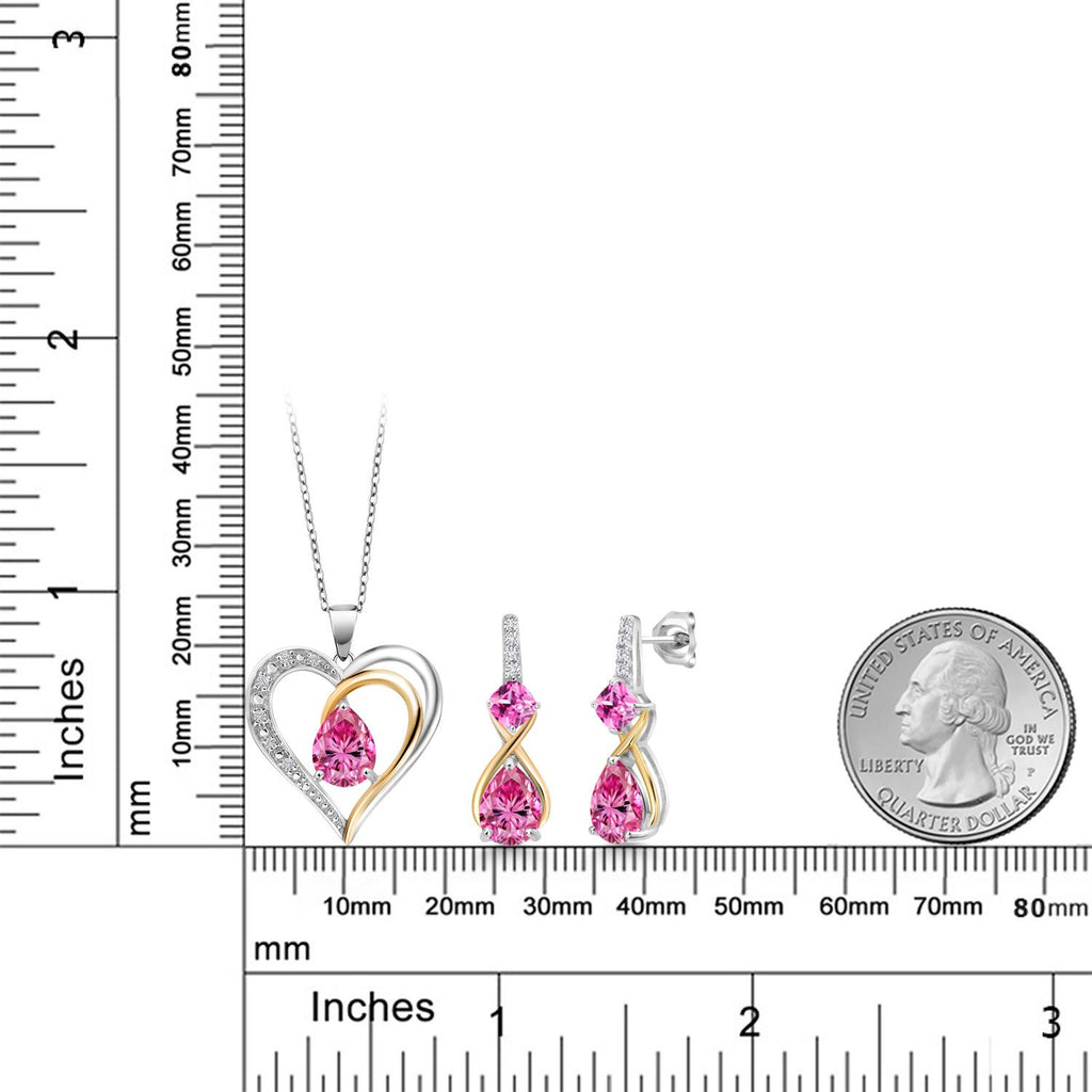 Moissanite_Pendant Earrings Set in 925 Sterling Silver and 10K Yellow Gold