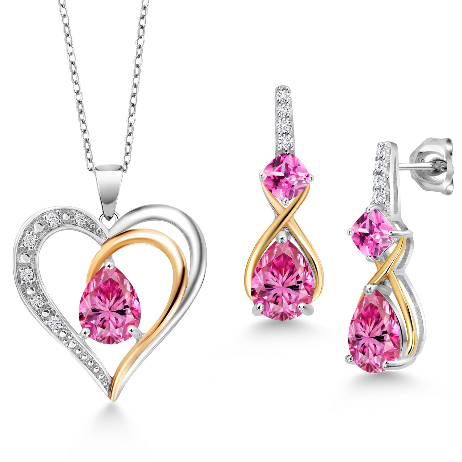 Moissanite_Pendant Earrings Set in 925 Sterling Silver and 10K Yellow Gold