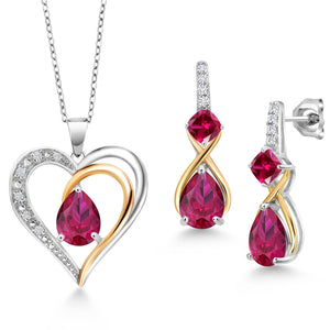 Pendant Earrings Set in 925 Sterling Silver and 10K Yellow Gold