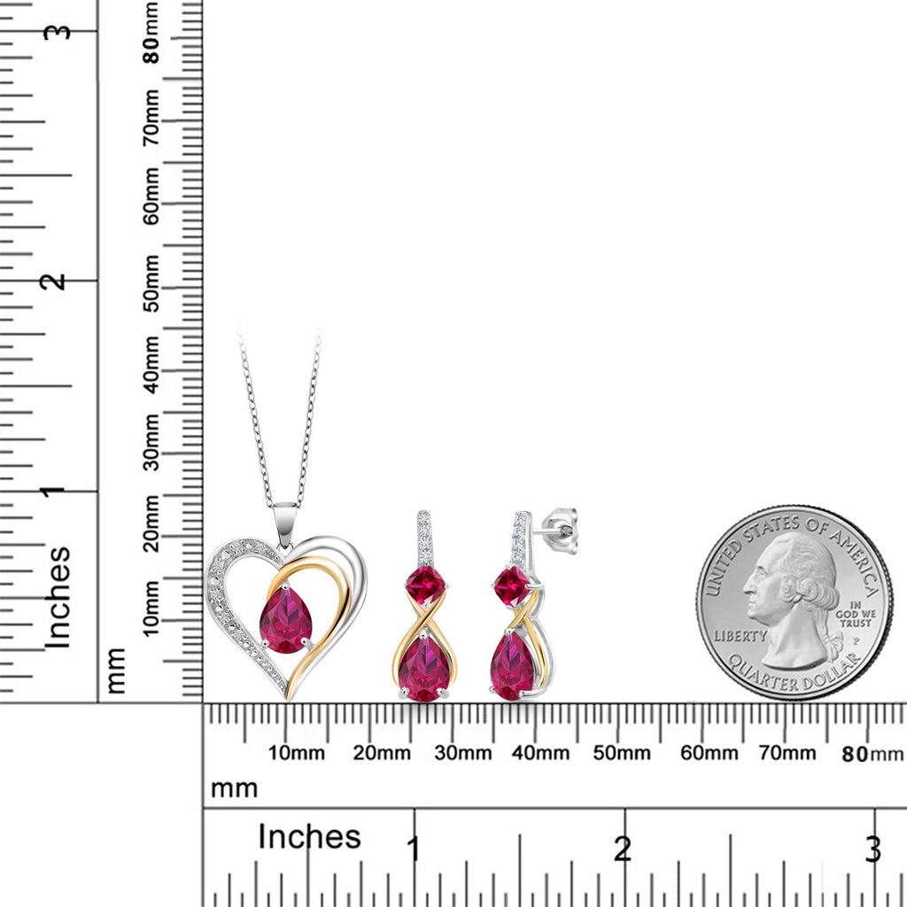 Pendant Earrings Set in 925 Sterling Silver and 10K Yellow Gold