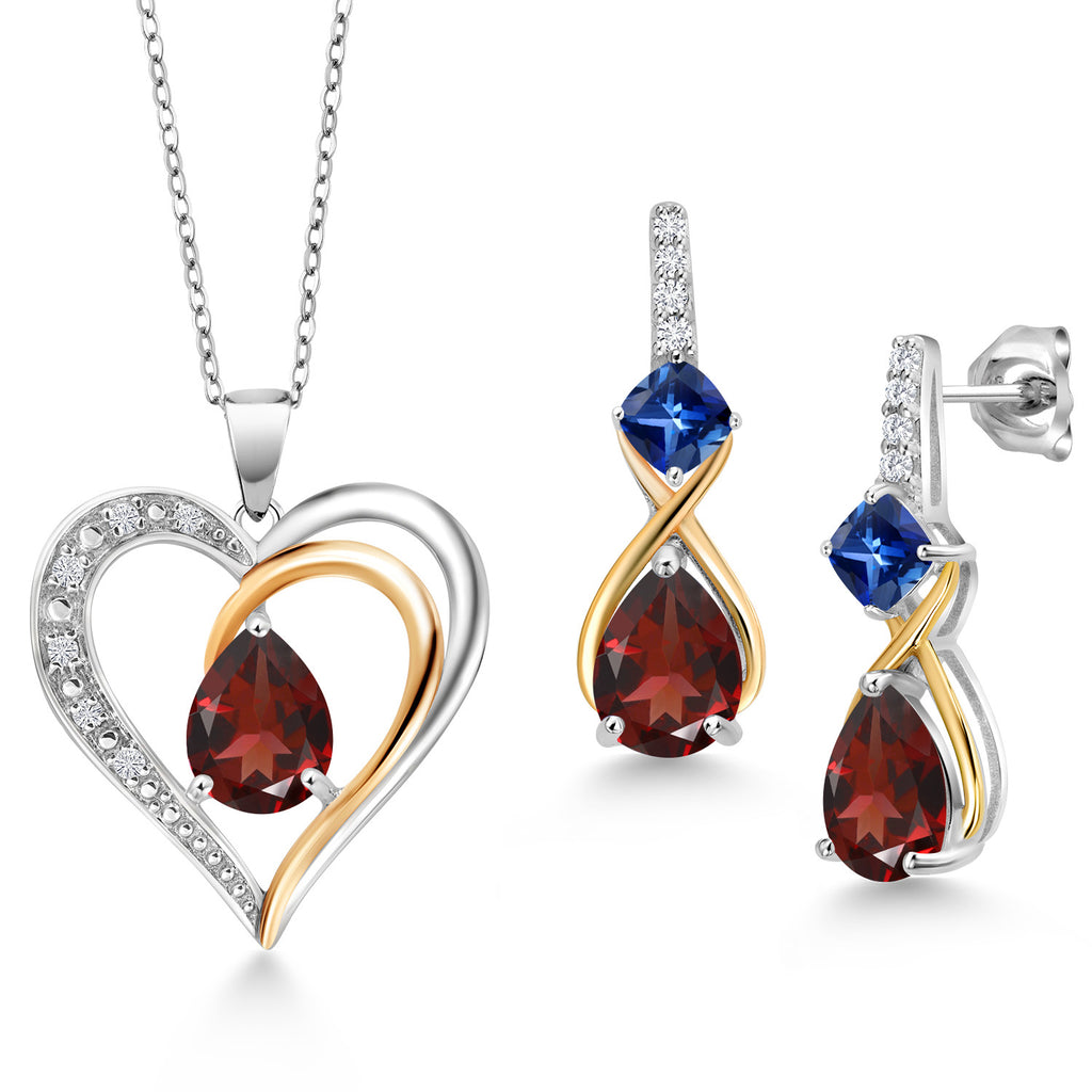 Garnet - January_Pendant Earrings Set in 925 Sterling Silver and 10K Yellow Gold