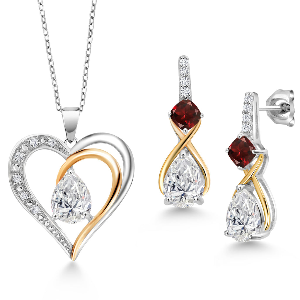 Garnet - January_Pendant Earrings Set in 925 Sterling Silver and 10K Yellow Gold