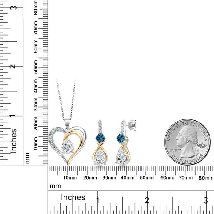 Pendant Earrings Set in 925 Sterling Silver and 10K Yellow Gold