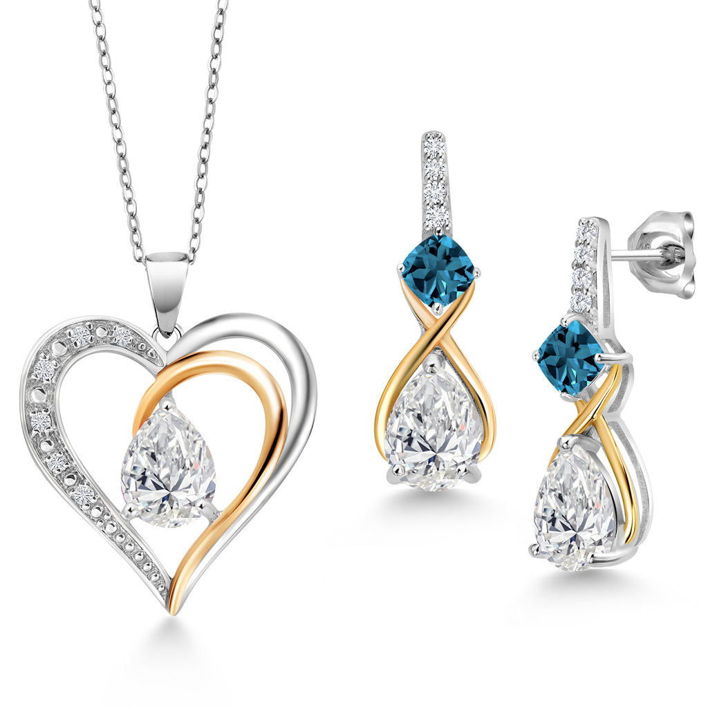London Blue Topaz - November_Pendant Earrings Set in 925 Sterling Silver and 10K Yellow Gold