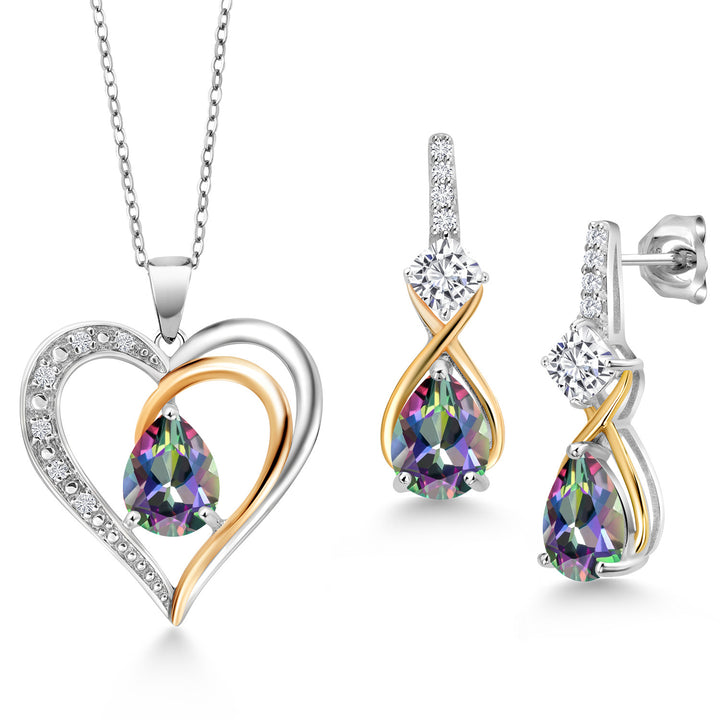 Green Mystic Topaz_Pendant Earrings Set in 925 Sterling Silver and 10K Yellow Gold