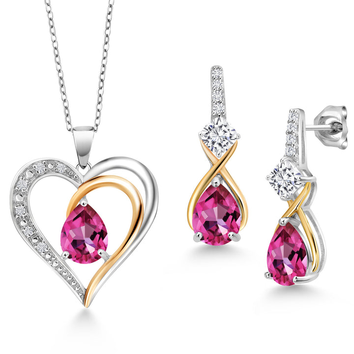 Pure Pink Mystic Topaz_Pendant Earrings Set in 925 Sterling Silver and 10K Yellow Gold