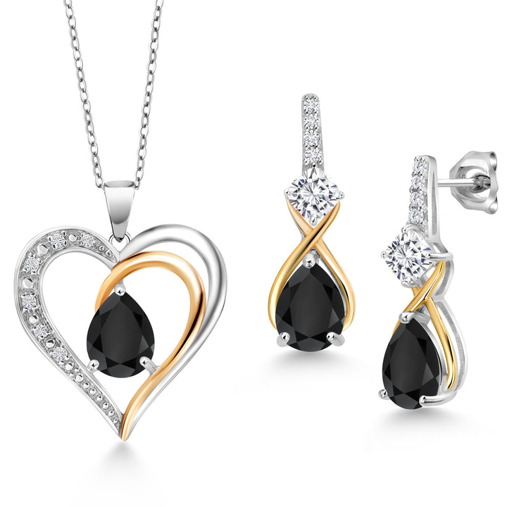 Onyx - December_Pendant Earrings Set in 925 Sterling Silver and 10K Yellow Gold