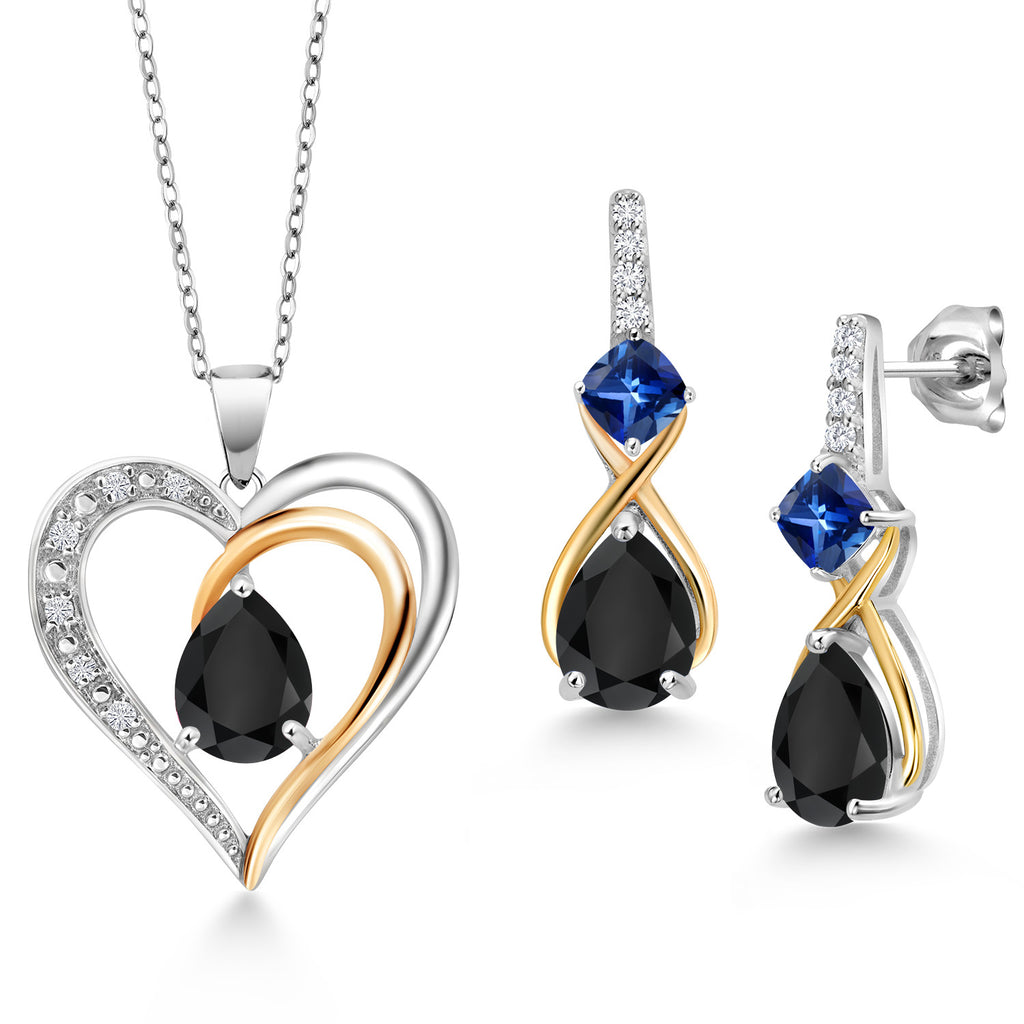 Onyx - December_Pendant Earrings Set in 925 Sterling Silver and 10K Yellow Gold