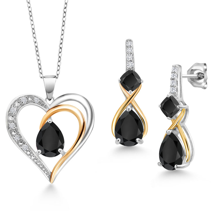 Onyx - December_Pendant Earrings Set in 925 Sterling Silver and 10K Yellow Gold