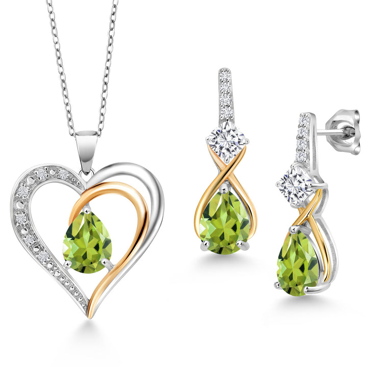 Peridot - August_Pendant Earrings Set in 925 Sterling Silver and 10K Yellow Gold