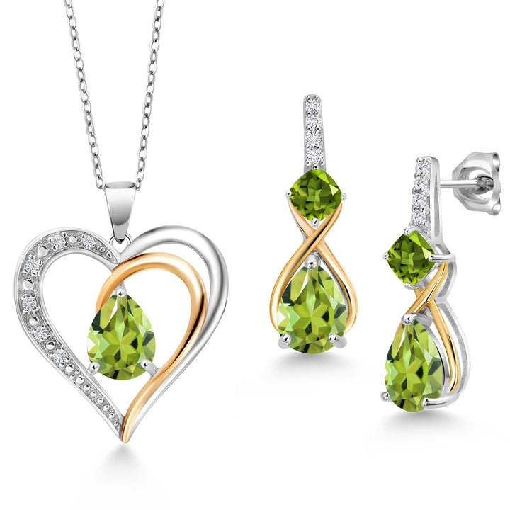 Peridot - August_Pendant Earrings Set in 925 Sterling Silver and 10K Yellow Gold
