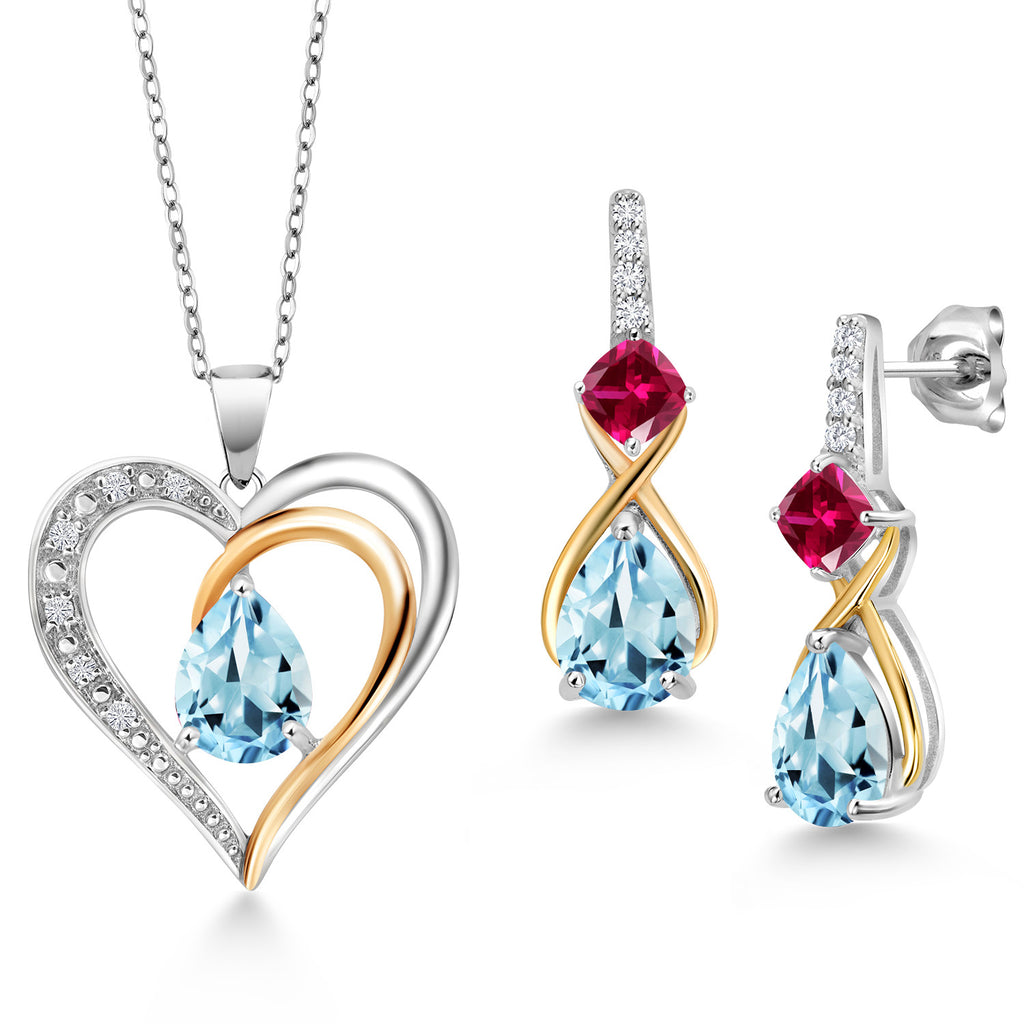 Sky Blue Topaz - November_Pendant Earrings Set in 925 Sterling Silver and 10K Yellow Gold