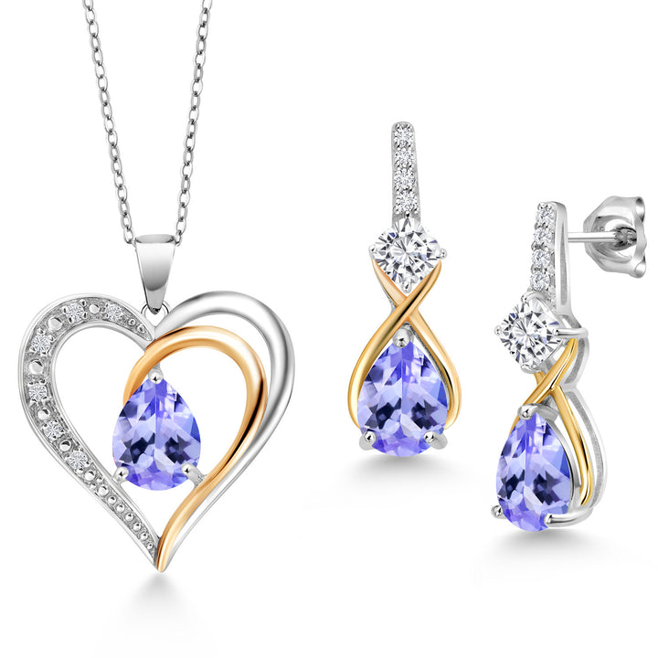 Tanzanite - December_Pendant Earrings Set in 925 Sterling Silver and 10K Yellow Gold