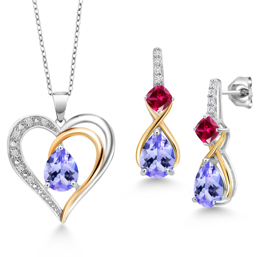 Tanzanite - December_Pendant Earrings Set in 925 Sterling Silver and 10K Yellow Gold