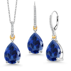 Pendant Earrings Set in 925 Sterling Silver and 10K Yellow Gold