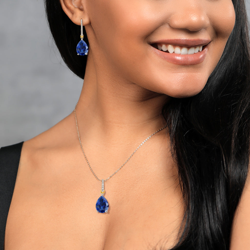 Pendant Earrings Set in 925 Sterling Silver and 10K Yellow Gold