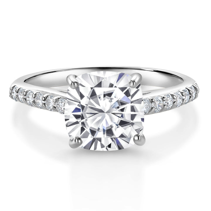 10K White Gold 8MM Cushion Cut White Moissanite and White Lab Grown Diamond Engagement Ring For Women (2.58 Cttw, Gemstone, Available In Size 5, 6, 7, 8, 9)