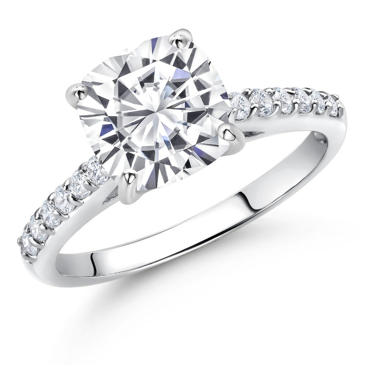 10K White Gold 8MM Cushion Cut White Moissanite and White Lab Grown Diamond Engagement Ring For Women (2.58 Cttw, Gemstone, Available In Size 5, 6, 7, 8, 9)