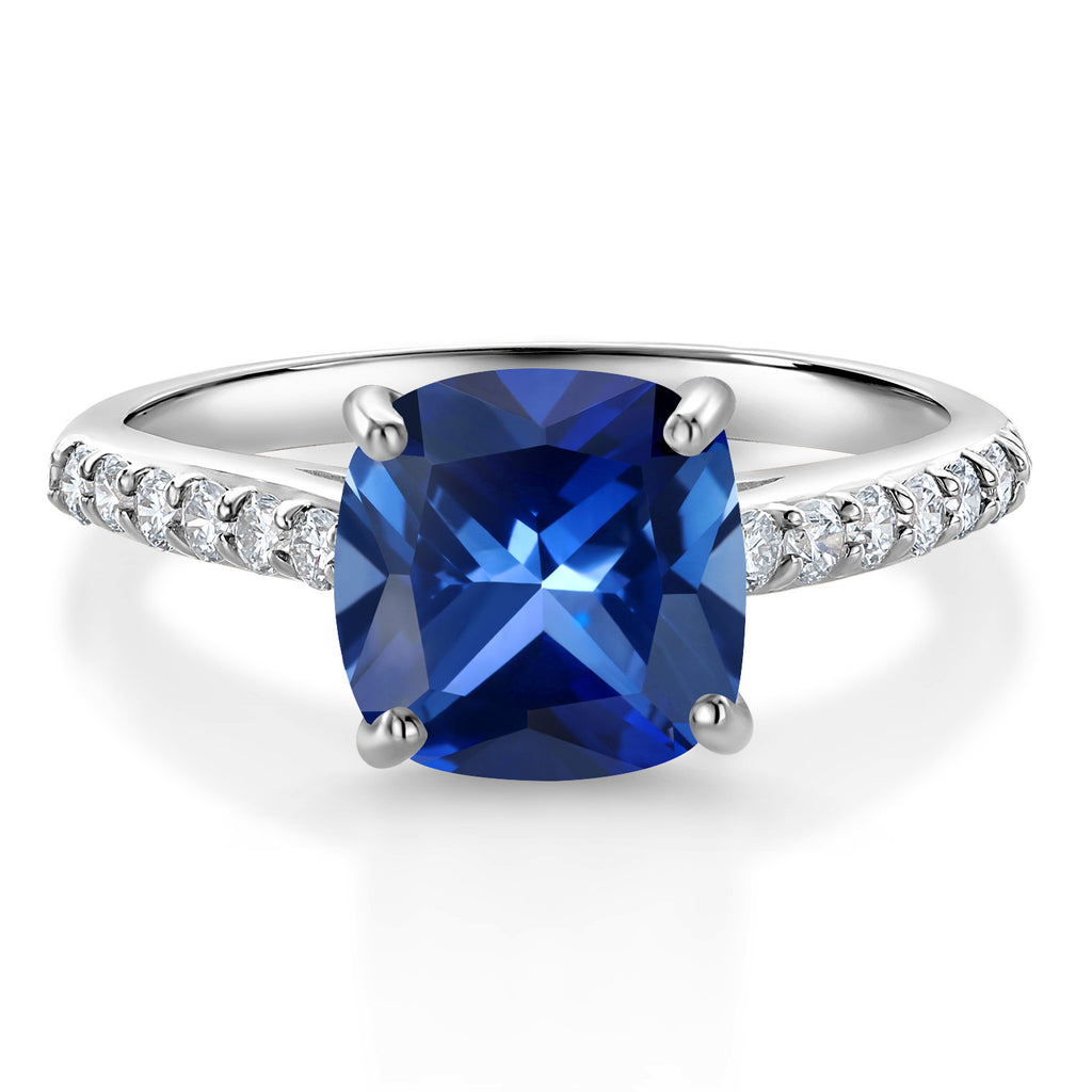 Blue Created Sapphire - September_8_Ring in 10K White Gold