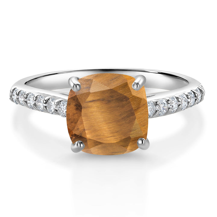 Brown Tiger Eye_5_Ring in 10K White Gold