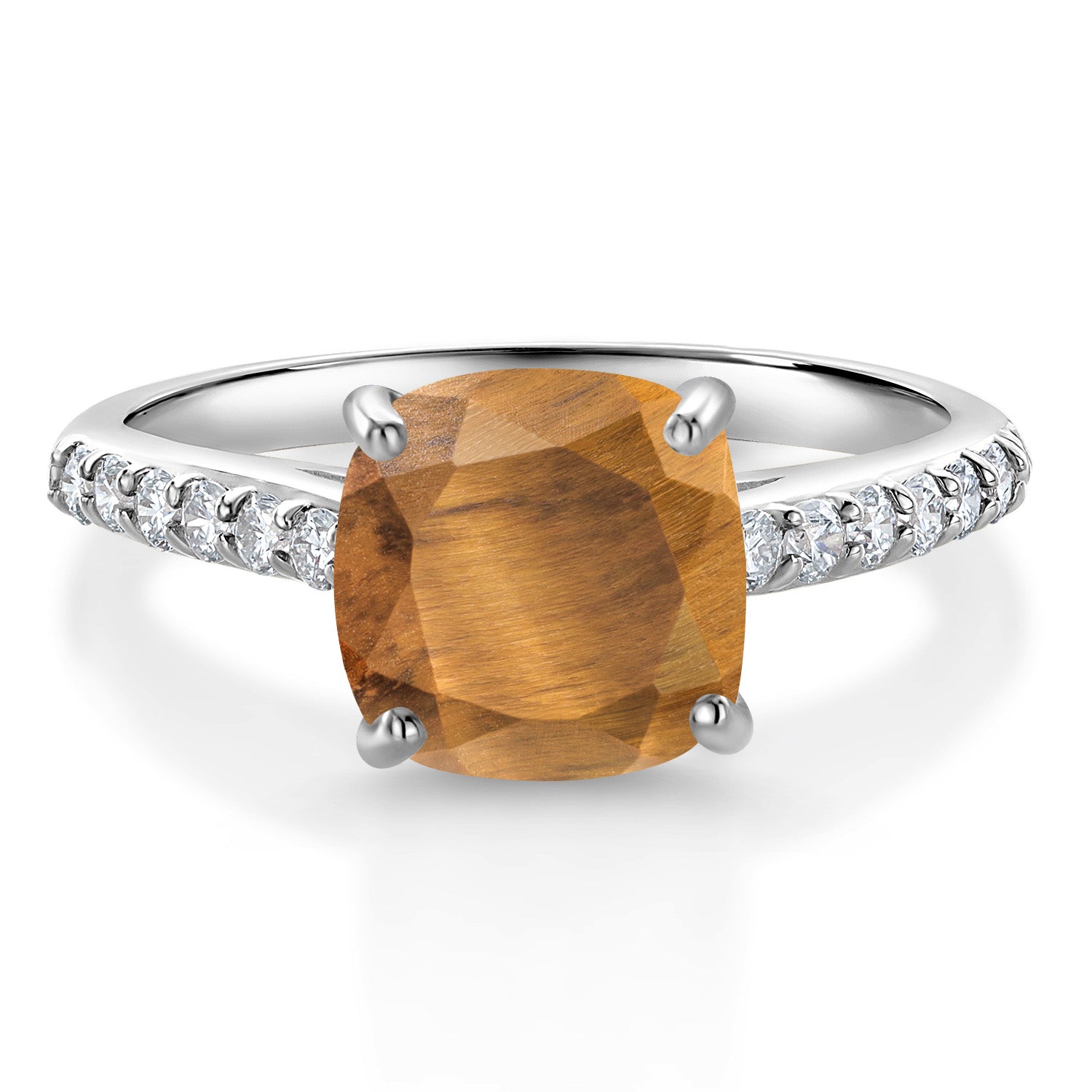 Brown Tiger Eye_8_Ring in 10K White Gold