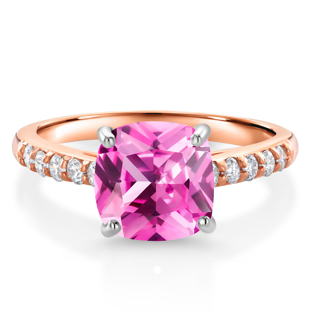 Pink Created Sapphire - September_8_Ring in 10K Two Tone Gold