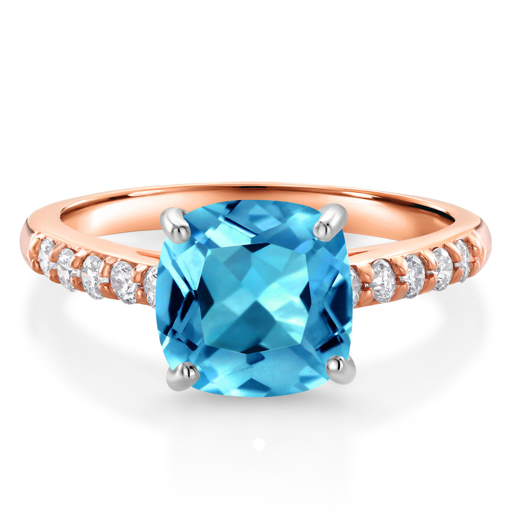 Swiss Blue Topaz - November_7_Ring in 10K Two Tone Gold