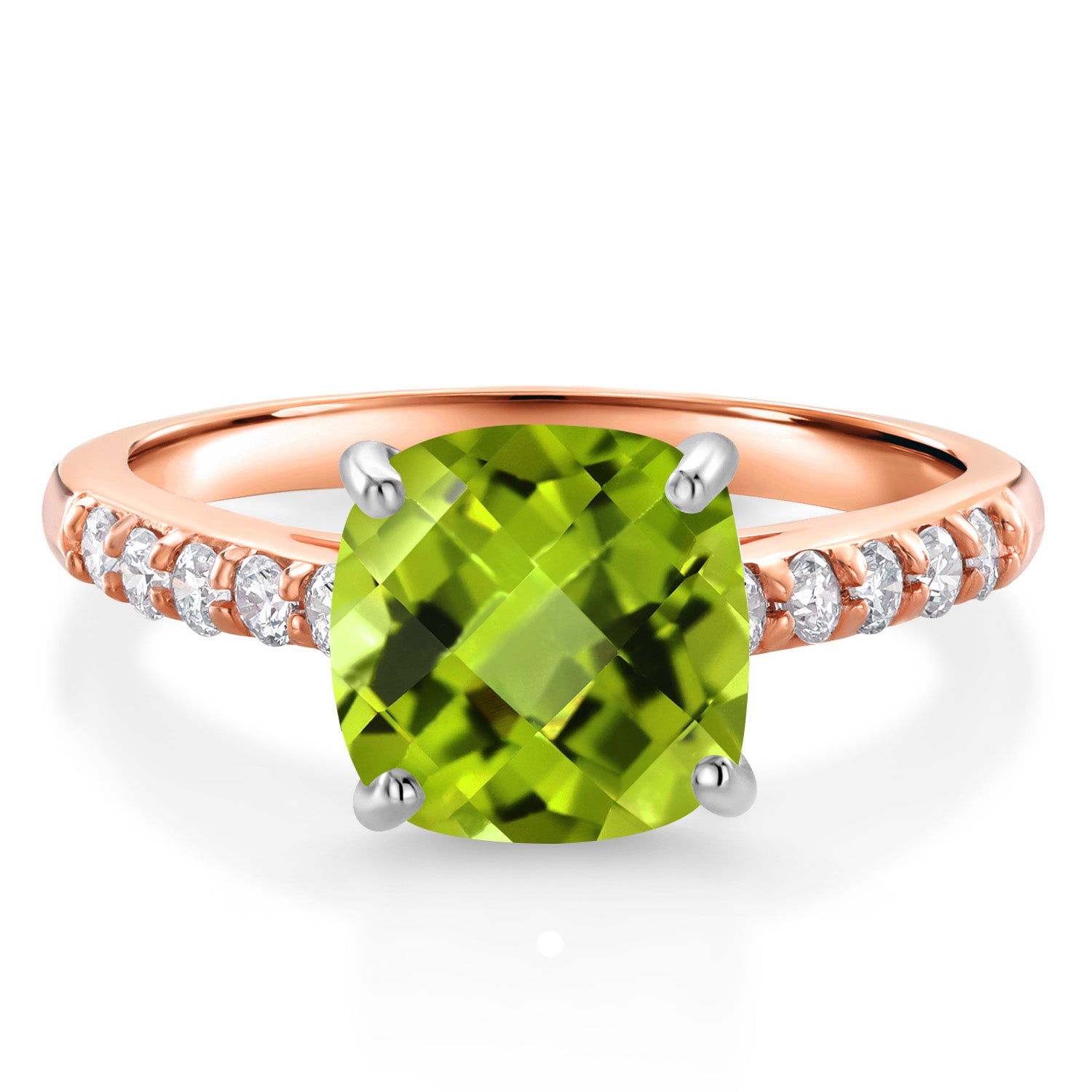 Peridot-Checkerboard - August_8_Ring in 10K Two Tone Gold