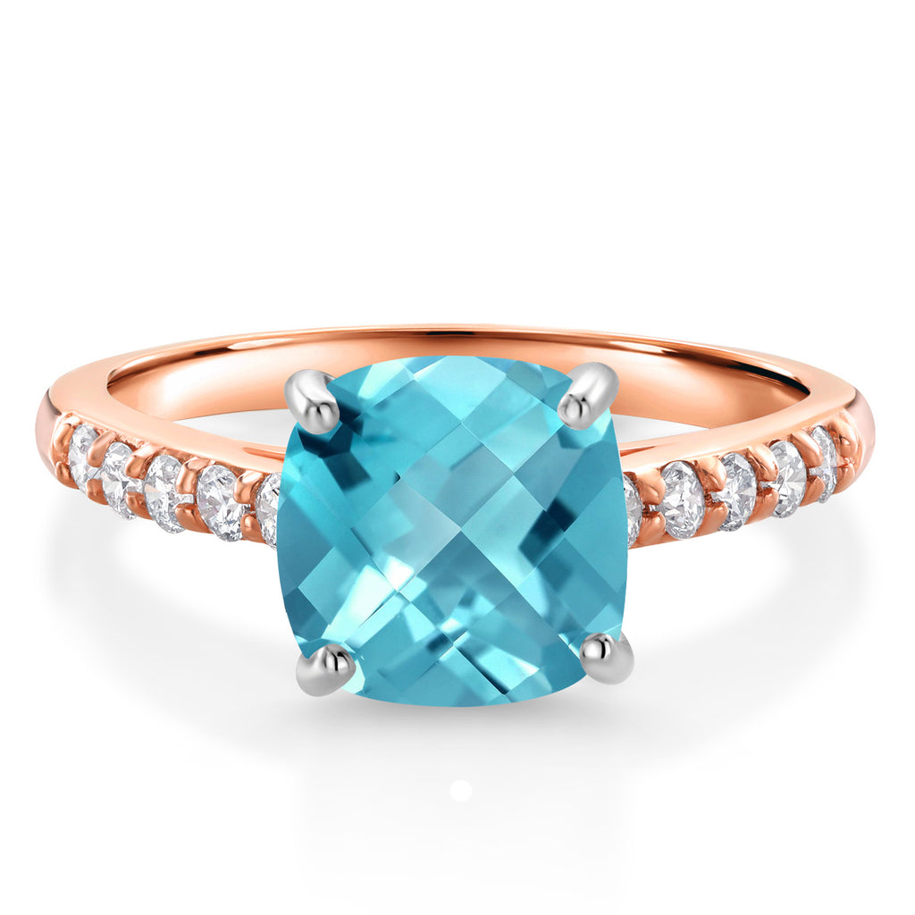 Swiss Blue Topaz-Checkerboard - November_9_Ring in 10K Two Tone Gold