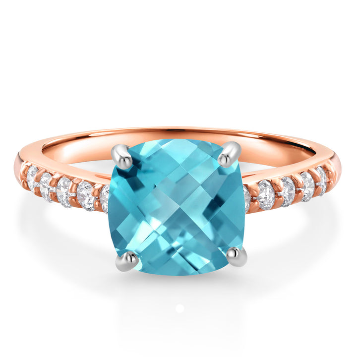 Swiss Blue Topaz-Checkerboard - November_7_Ring in 10K Two Tone Gold