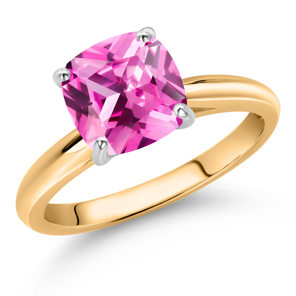 Pink Created Sapphire - September_8_Ring in 10K Two Tone Gold