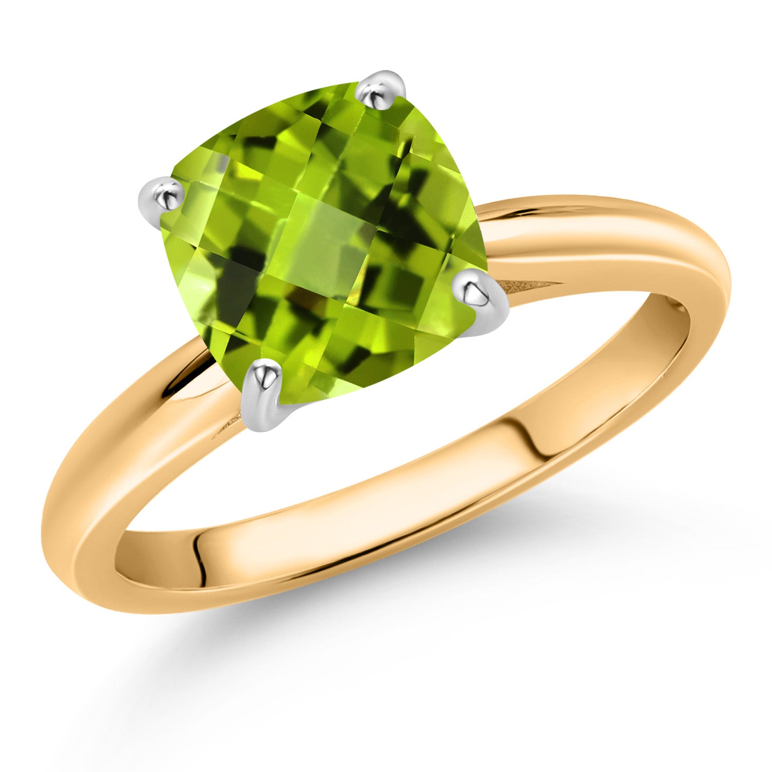 Peridot-Checkerboard - August_7_Ring in 10K Two Tone Gold