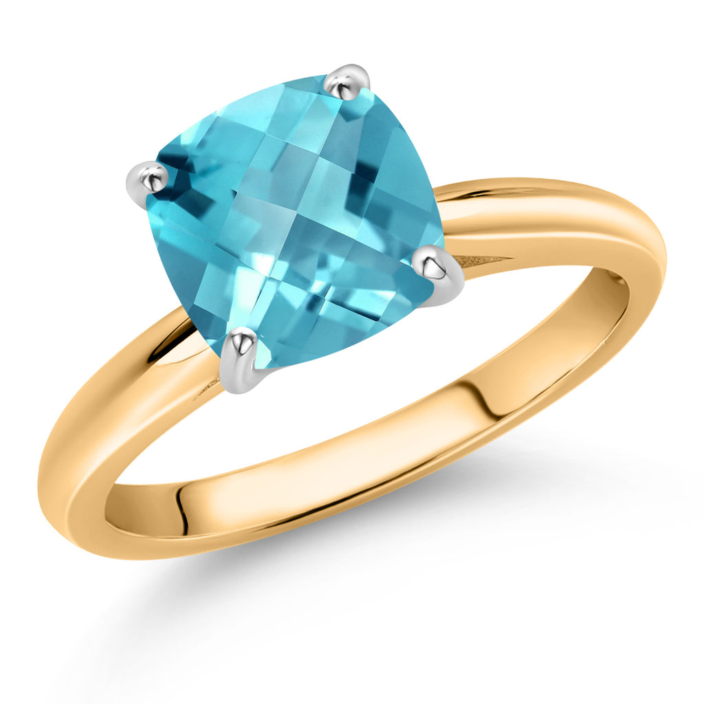 Swiss Blue Topaz-Checkerboard - November_6_Ring in 10K Two Tone Gold