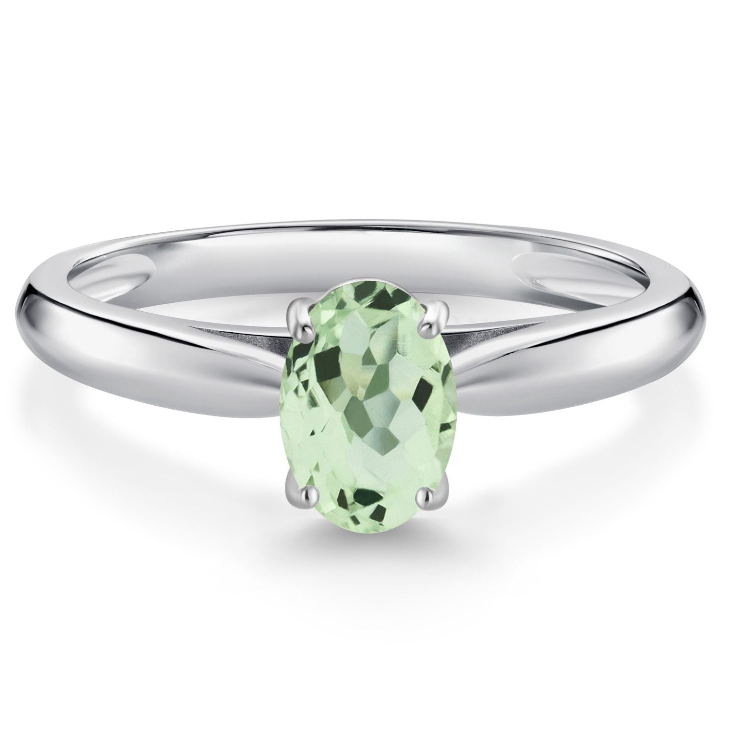 10K White Gold Green Prasiolite Solitaire Engagement Ring For Women (0.75 Cttw, Oval 7X5MM, Gemstone Birthstone, Available In Size 5, 6, 7, 8, 9)