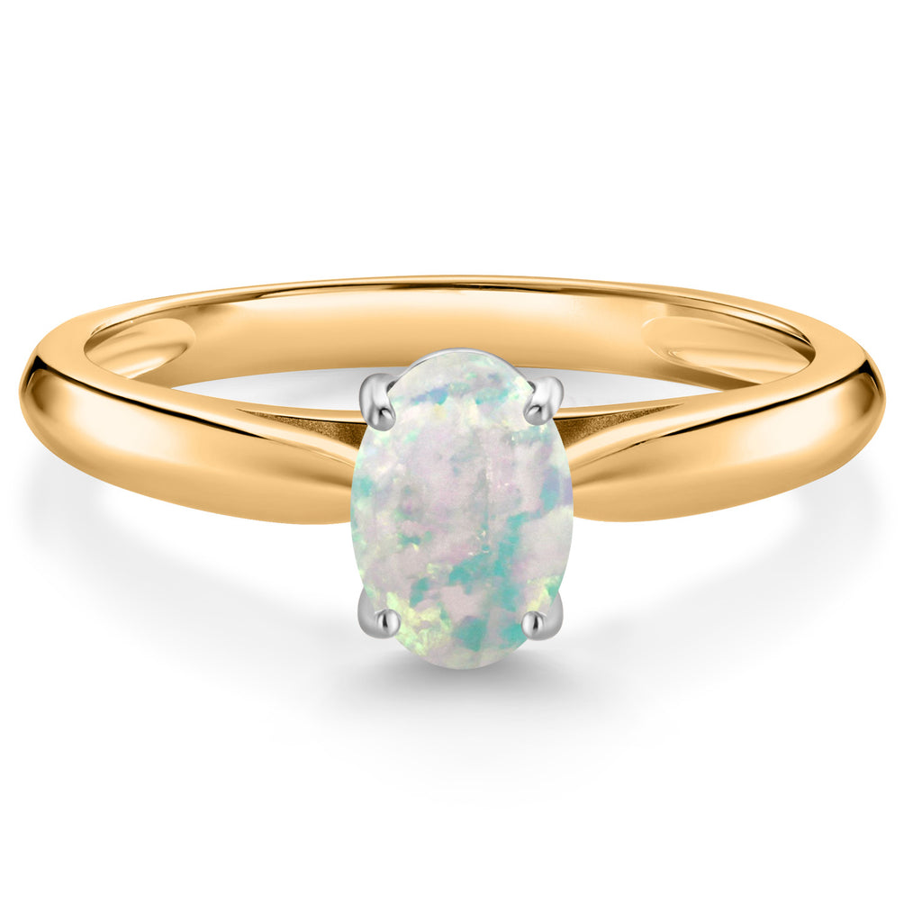 White Simulated Opal_8_Ring in 10K Two Tone Gold