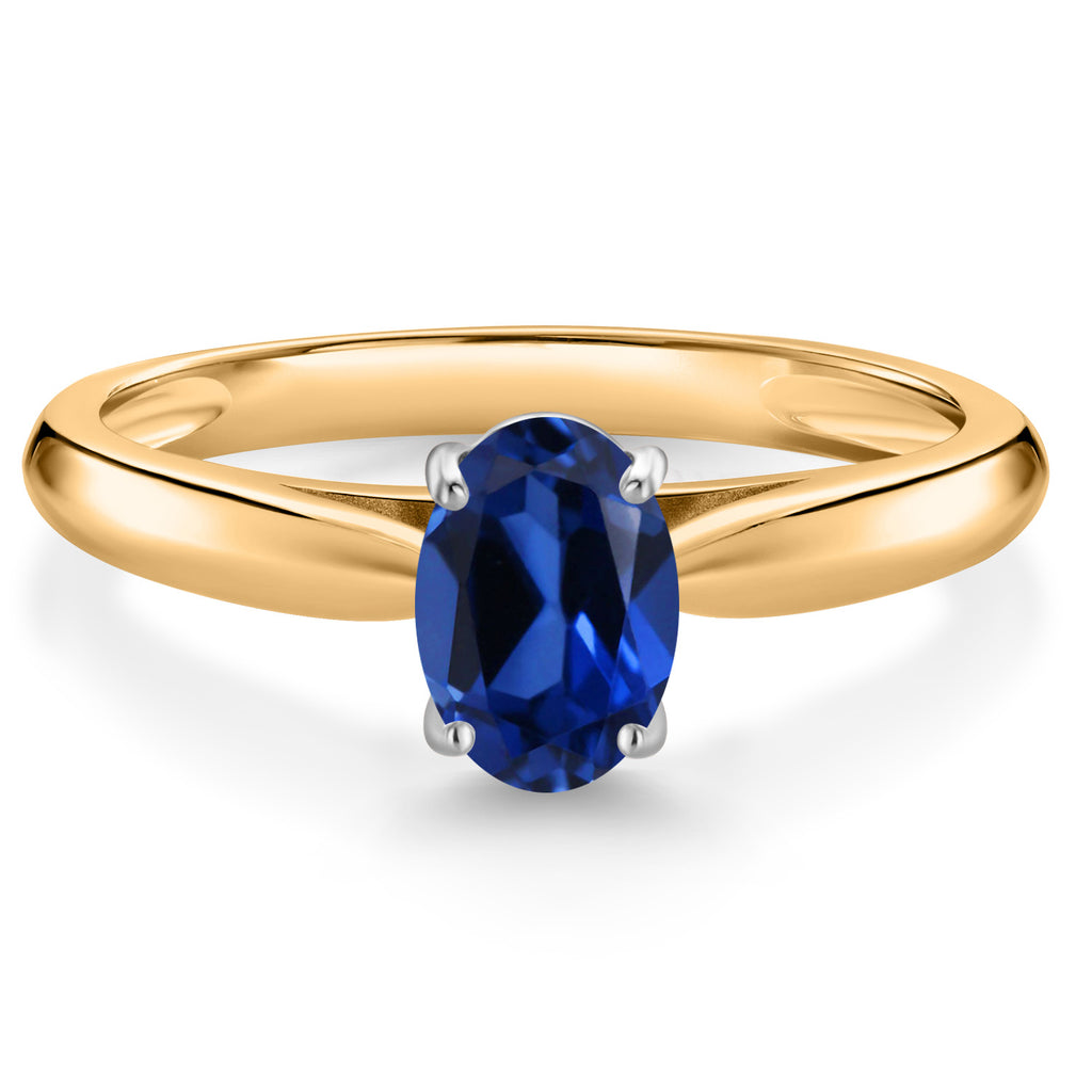 Blue Created Sapphire_6_Ring in 10K Two Tone Gold