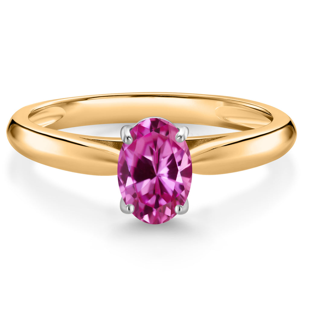 Pink Created Sapphire_9_Ring in 10K Two Tone Gold