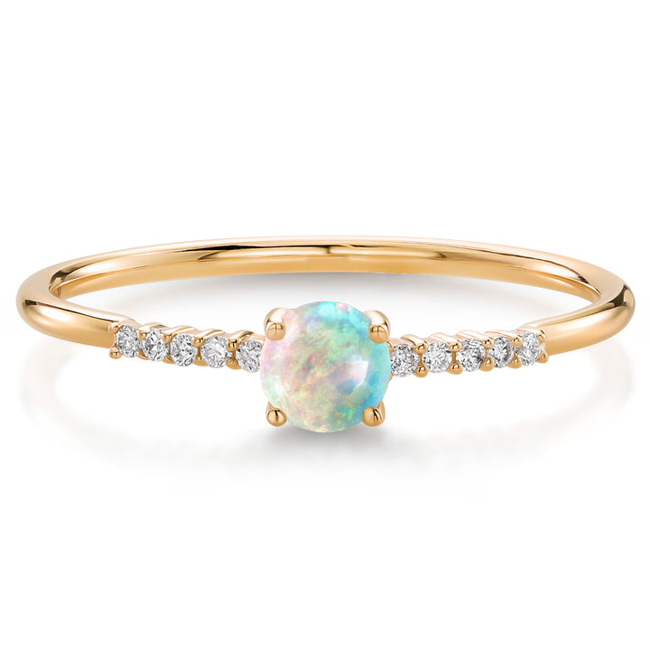 White Simulated Opal_5_Ring in 10K Yellow Gold