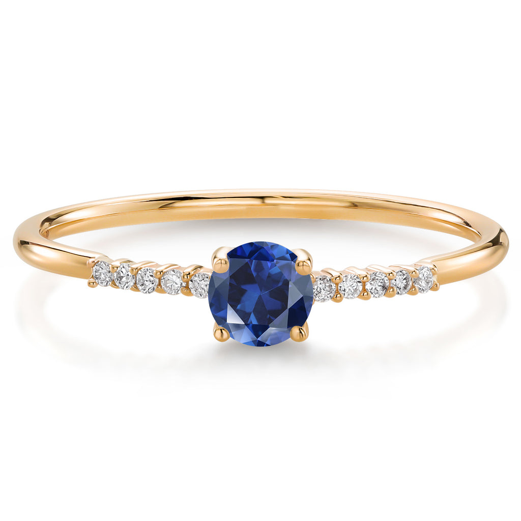 Blue Created Sapphire_5_Ring in 10K Yellow Gold