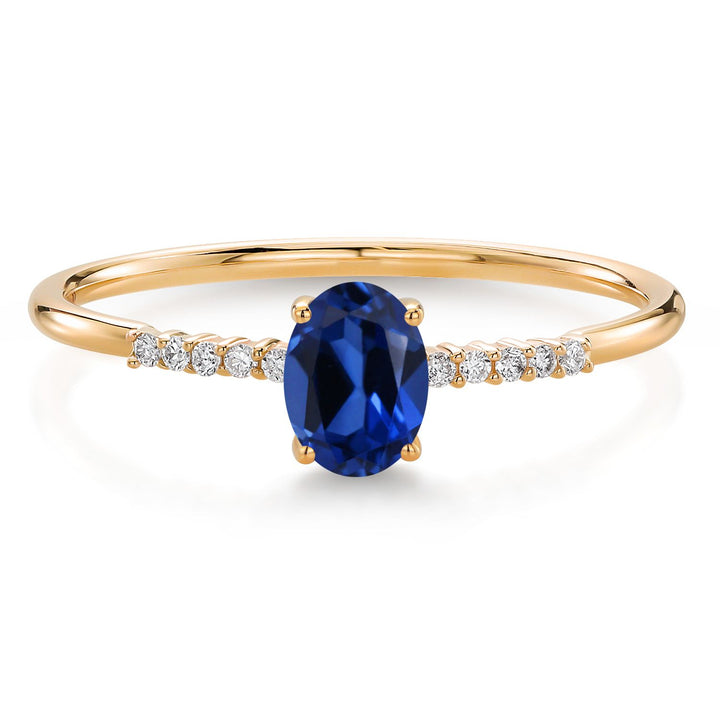 Blue Created Sapphire_5_Ring in 10K Yellow Gold