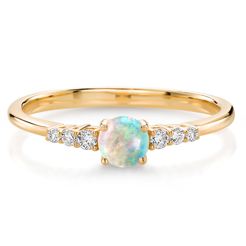 White Simulated Opal-Cabochon - October_7_Ring in 10K Yellow Gold