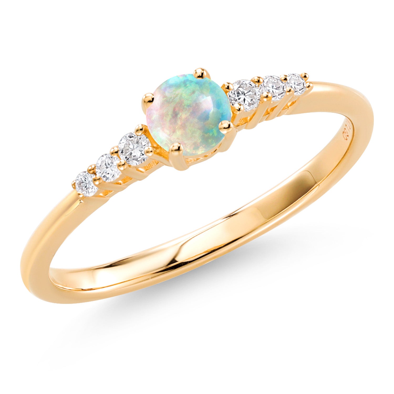 White Simulated Opal-Cabochon - October_5_Ring in 10K Yellow Gold