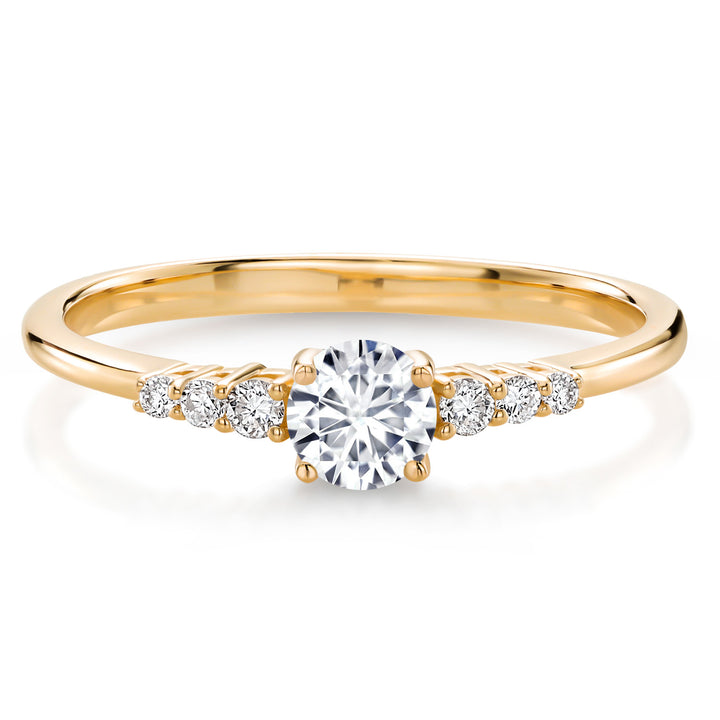 10K Yellow Gold White Lab Grown Diamond Engagement Ring For Women (0.36 Cttw, Round 4MM, Gemstone April Birthstone, Available In Size 5, 6, 7, 8, 9)