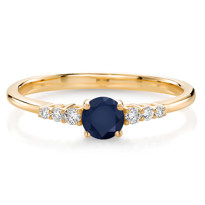 10K Yellow Gold Blue Sapphire and White Lab Grown Diamond Engagement Ring For Women (0.44 Cttw, Round 4MM, Gemstone September Birthstone, Available In Size 5, 6, 7, 8, 9)