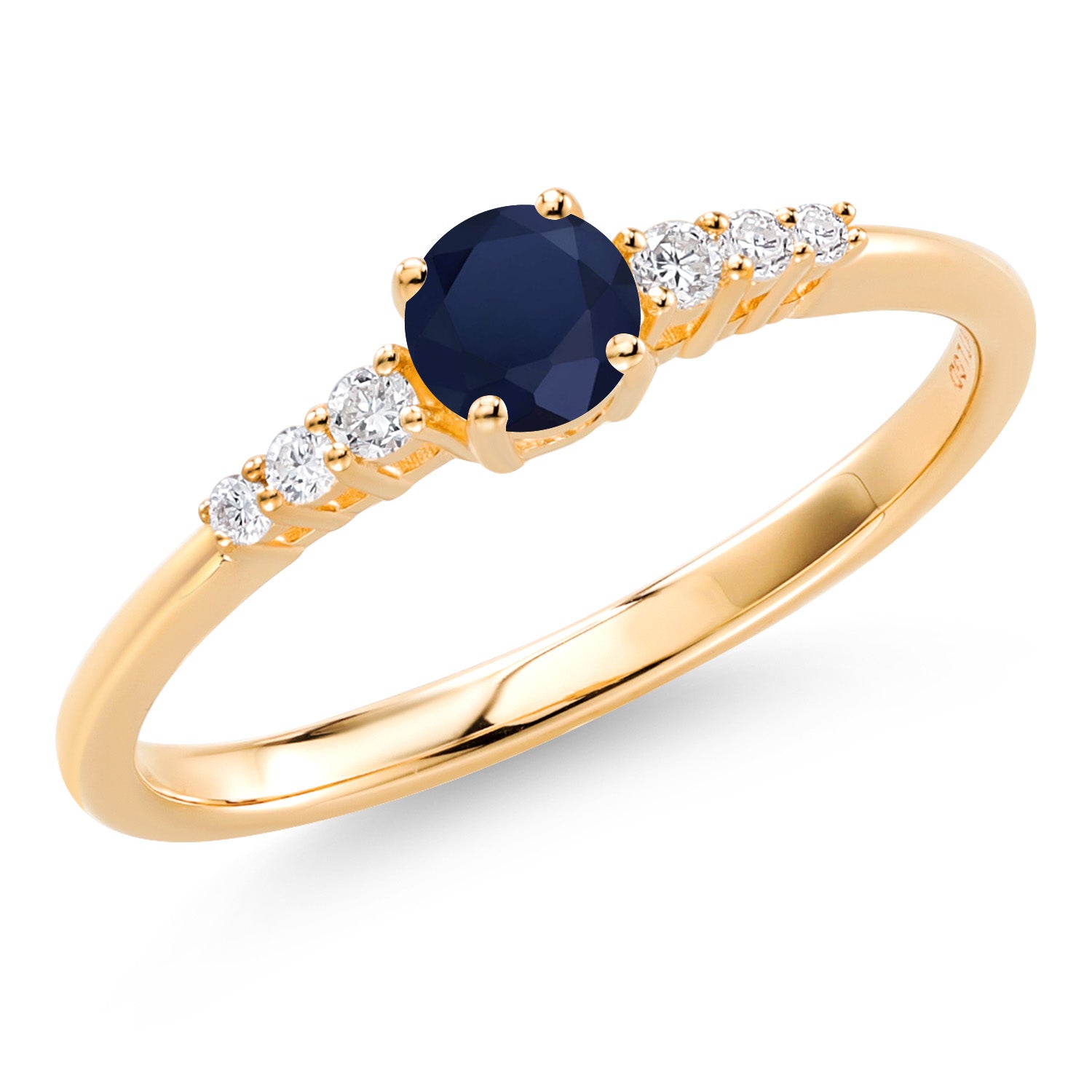 10K Yellow Gold Blue Sapphire and White Lab Grown Diamond Engagement Ring For Women (0.44 Cttw, Round 4MM, Gemstone September Birthstone, Available In Size 5, 6, 7, 8, 9)