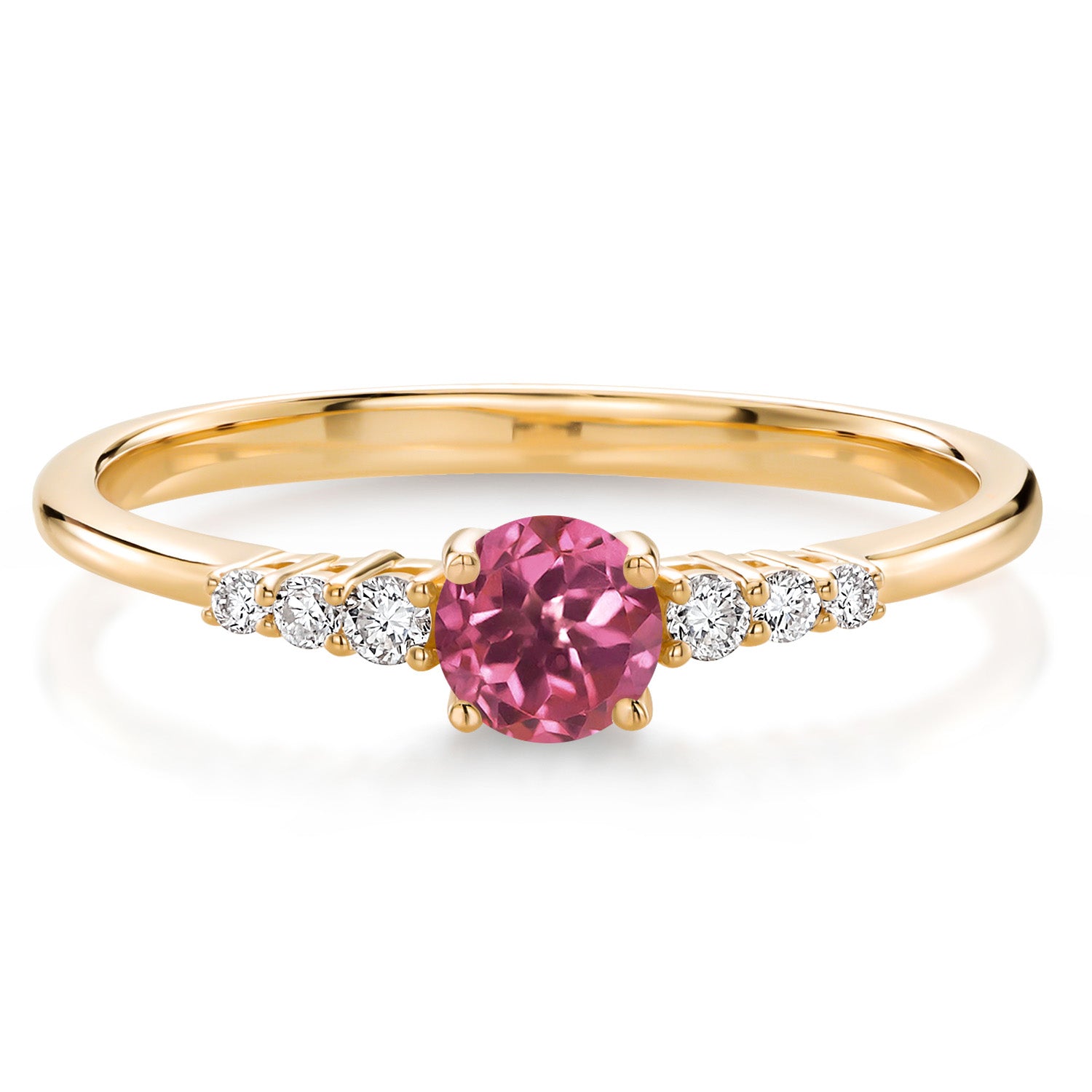 10K Yellow Gold Pink Tourmaline and White Lab Grown Diamond Engagement Ring For Women (0.34 Cttw, Round 4MM, Gemstone October Birthstone, Available In Size 5, 6, 7, 8, 9)